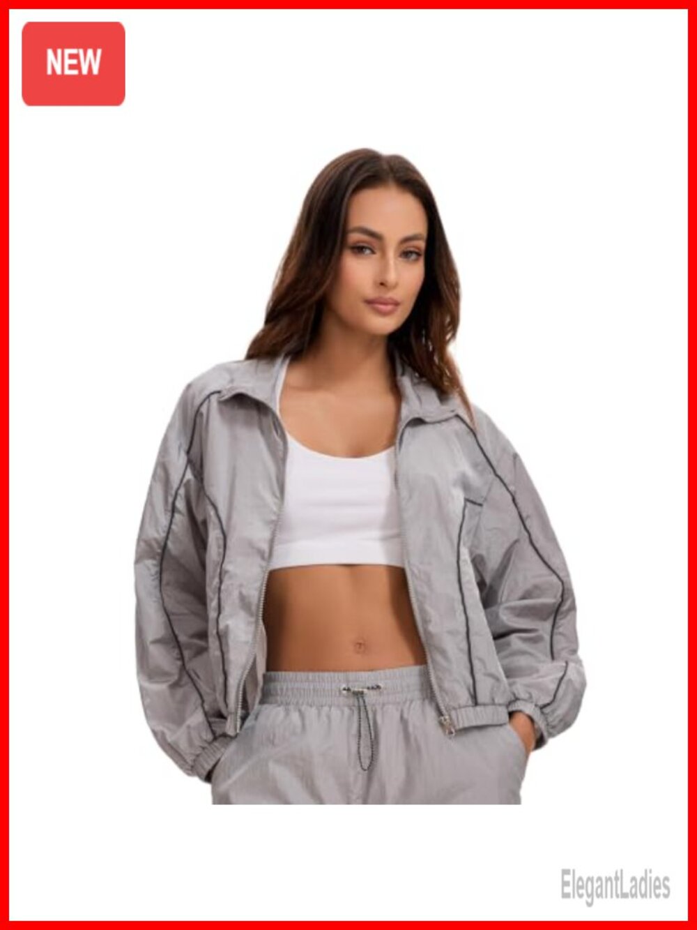 Womens Cropped Zip Up Athletic Track Jacket Reflective Windbreaker